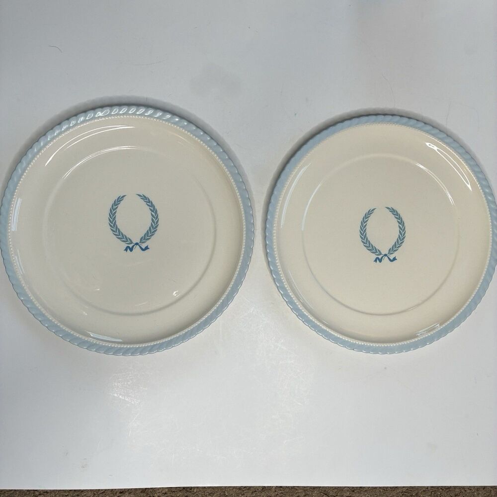 2 Steubenville MONTICELLO Blue Wreath Wheat 10.25” Dinner Plates Vintage